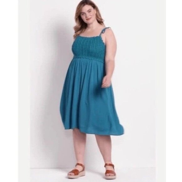 Lane Bryant Plus Size 18 Crochet Front Sun Dress Teal Bohemian Minimalist Knit - Picture 1 of 12